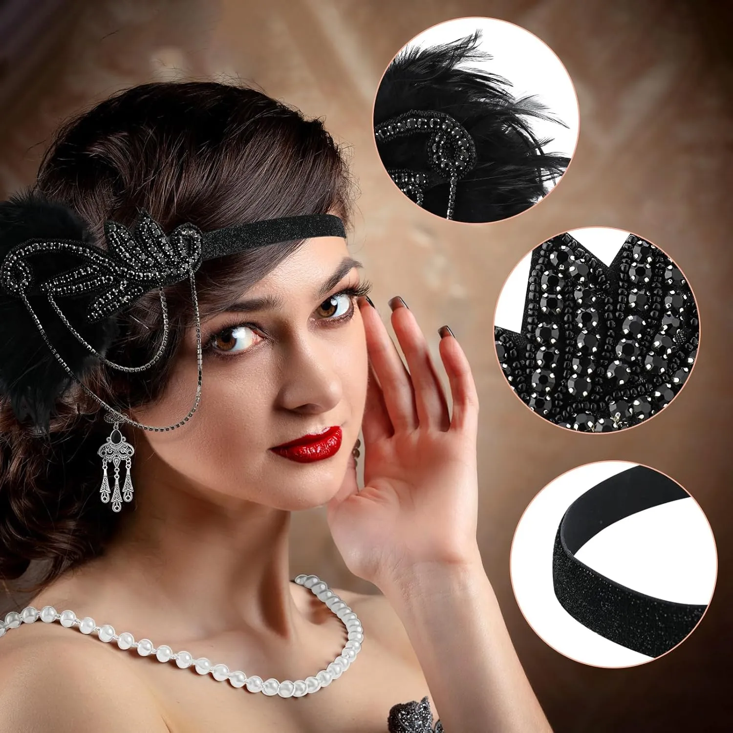 1920s Women Flapper Dress Great Gatsbys V Neck Fringed Sequin Dress with Roaring 20s Costumes Accessories