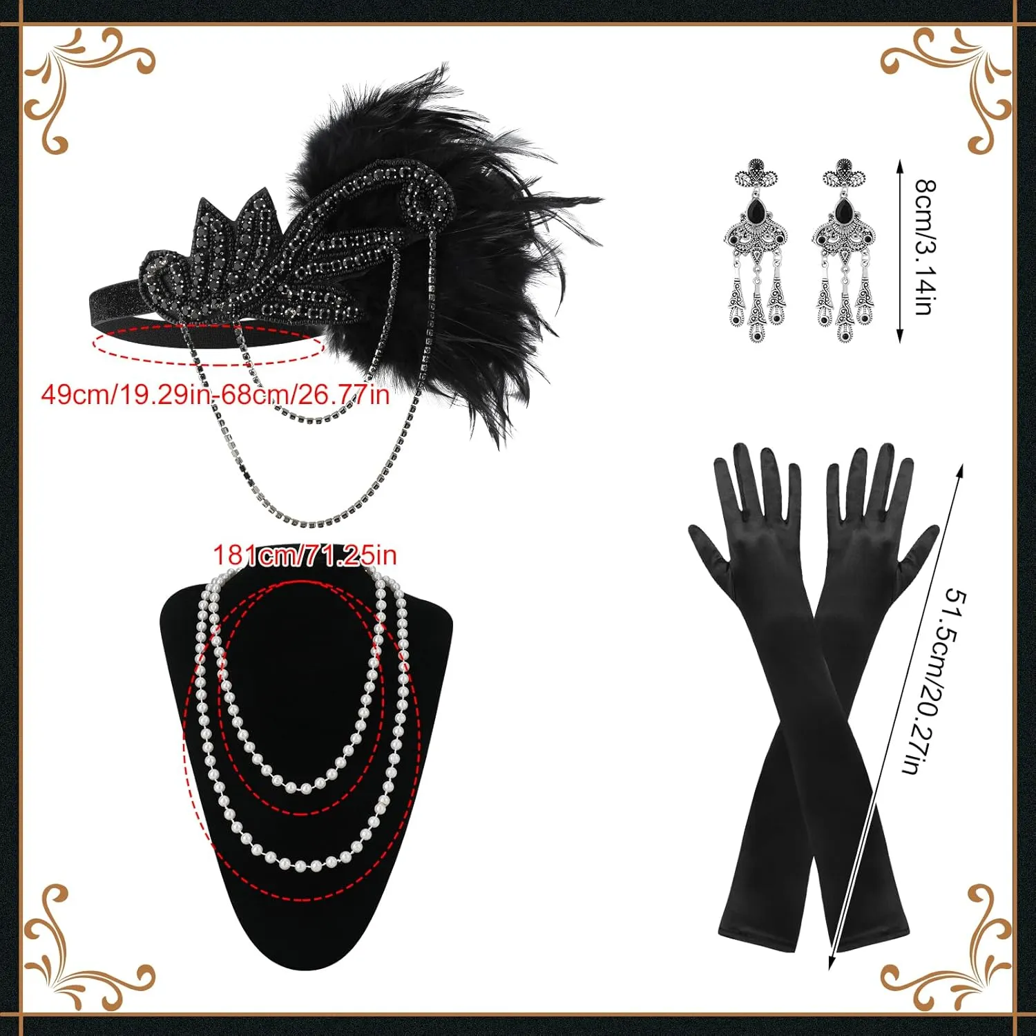 1920s Women Flapper Dress Great Gatsbys V Neck Fringed Sequin Dress with Roaring 20s Costumes Accessories