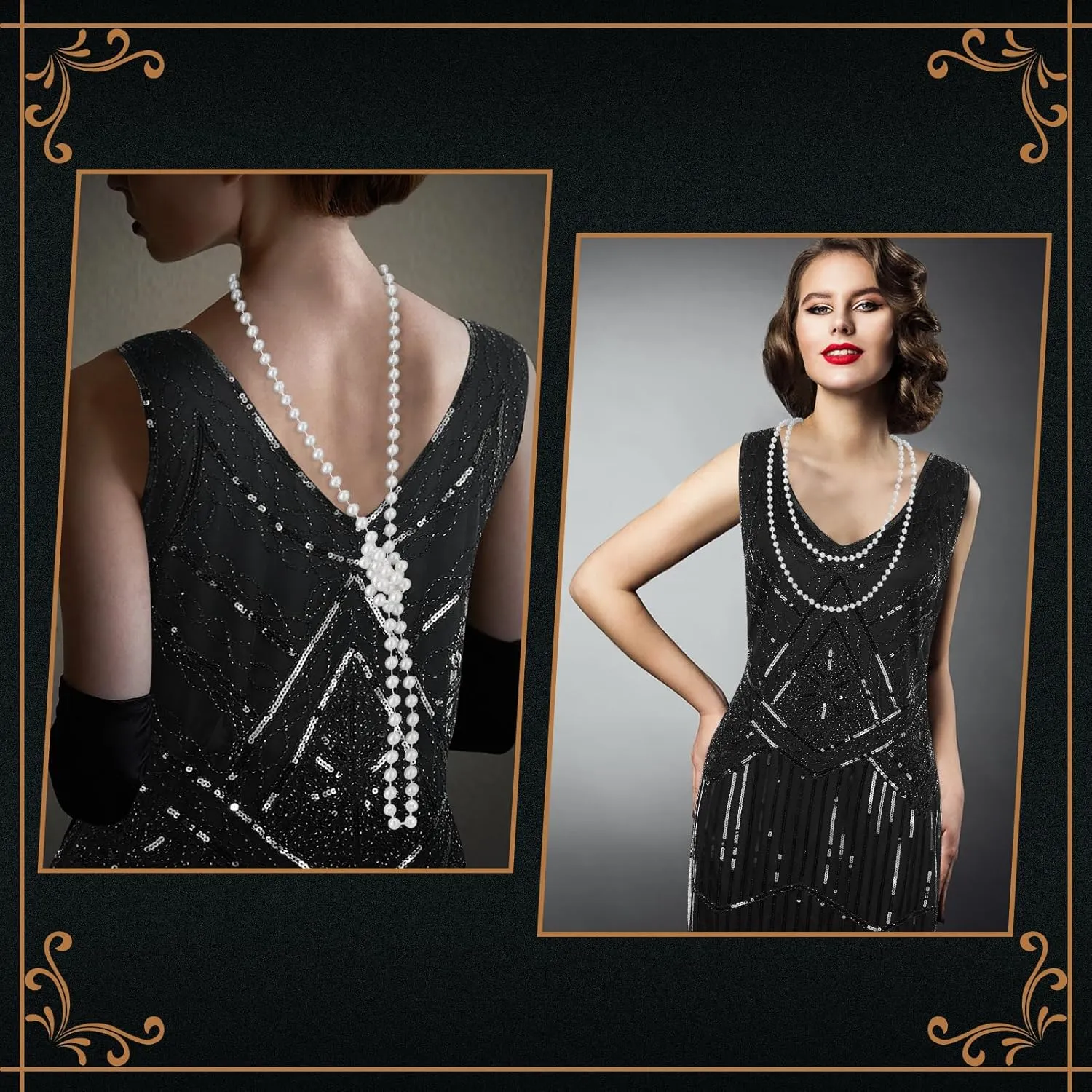 1920s Women Flapper Dress Great Gatsbys V Neck Fringed Sequin Dress with Roaring 20s Costumes Accessories