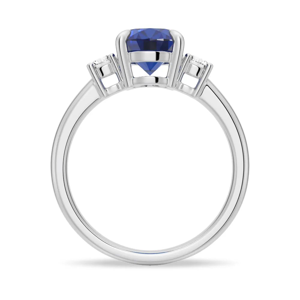 2.0 CT. Oval Blue Sapphire and White Sapphire Three Stone Ring