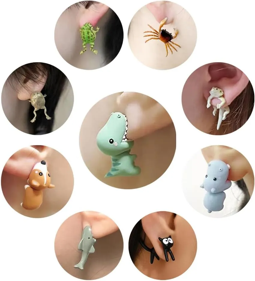 9 Pcs Wired Earrings Frog Unique Earrings for Women Men Vintage Dangle Scary Funny Statement Costumes Jewelry Funny Jewelrys