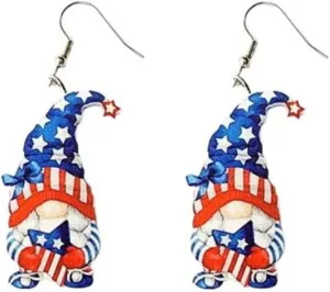 Acrylic Patriotic Earrings American Flag Printed Earring Sunflower Butterfly Gnome Independence Day Drop Dangle Earring for Women 4th of July Jewelry Gift