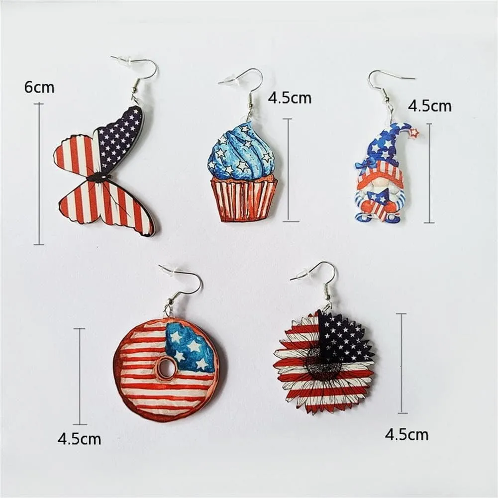 Acrylic Patriotic Earrings American Flag Printed Earring Sunflower Butterfly Gnome Independence Day Drop Dangle Earring for Women 4th of July Jewelry Gift