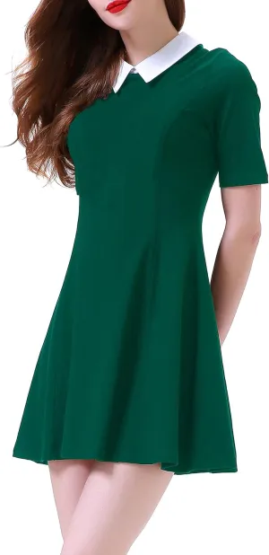Aphratti Women's Short Sleeve Peter Pan Collar Cute Skater Dress Fit and Flare A-Line Casual Dresses