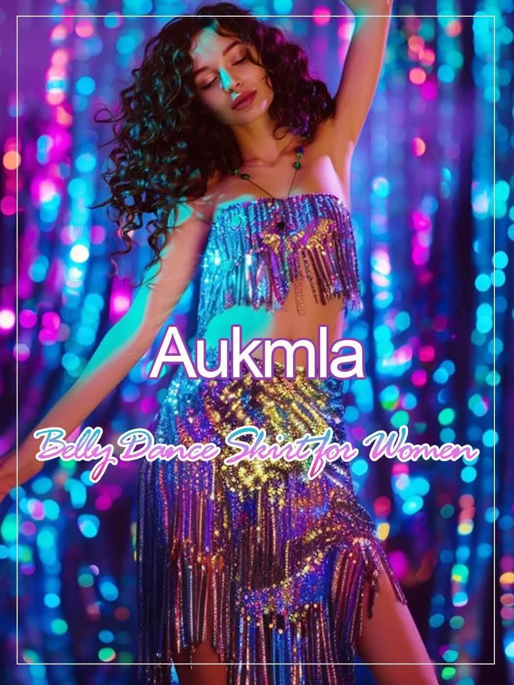 Aukmla Women Sparkly Sequin Belly Dance Skirt Fringe Festival Hip Scarf Dots Tassel Skirts