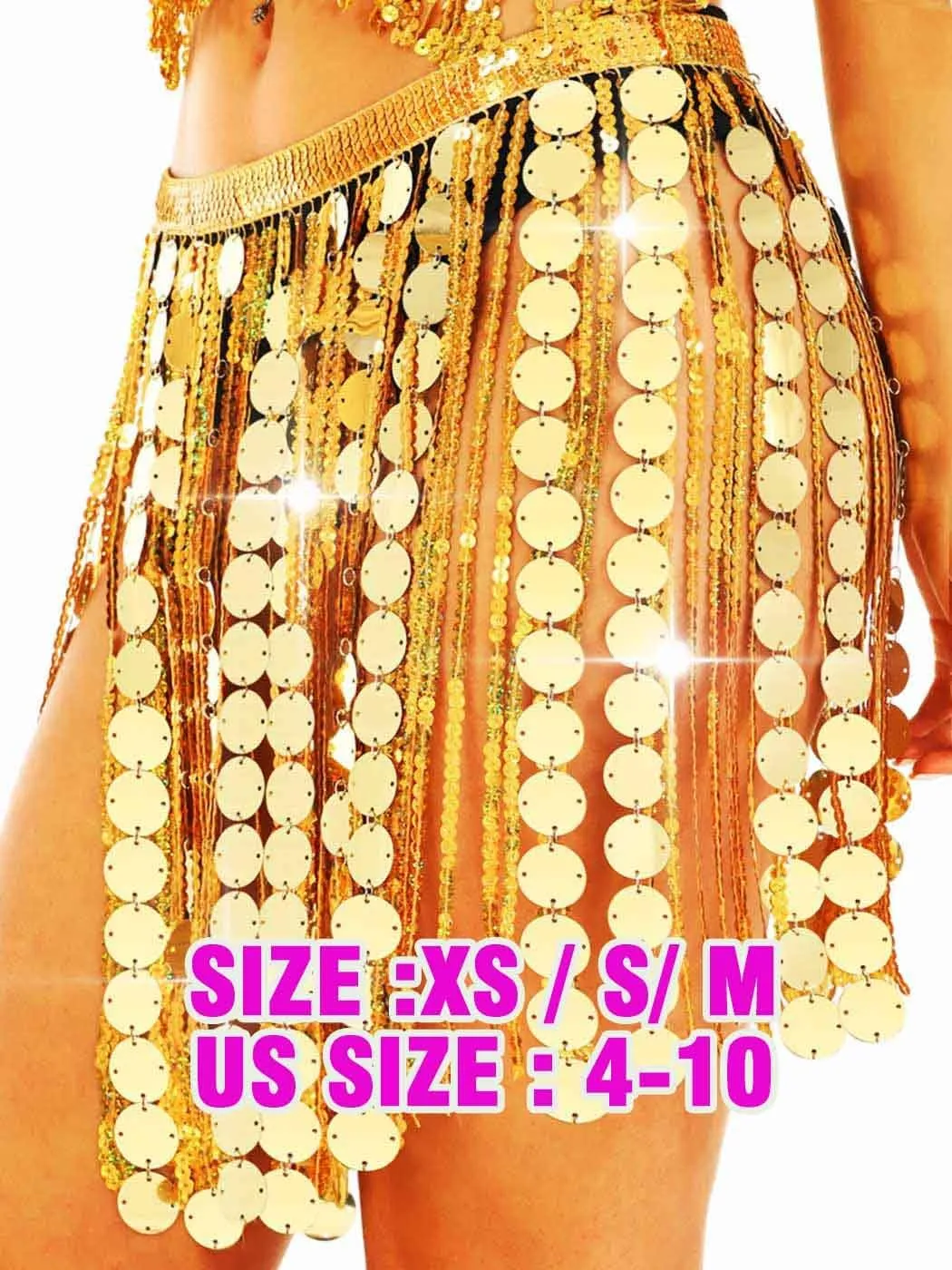 Aukmla Women Sparkly Sequin Belly Dance Skirt Fringe Festival Hip Scarf Dots Tassel Skirts