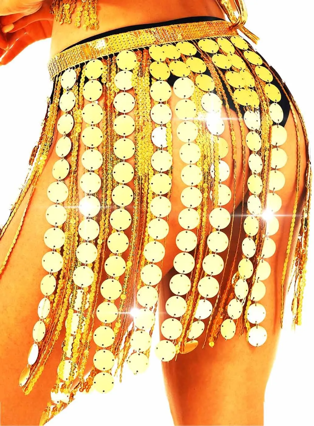 Aukmla Women Sparkly Sequin Belly Dance Skirt Fringe Festival Hip Scarf Dots Tassel Skirts