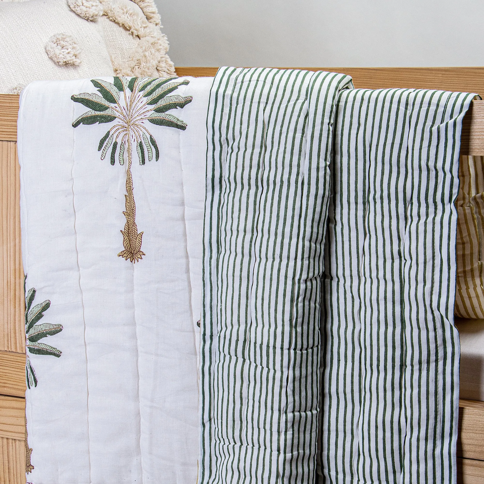 Baby Quilt Blanket Warm Hand Block Palm Tree Printed Mulmul Quilt