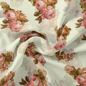 Beautiful Floral Golden Roses With Shiny Digital Printed Fabric