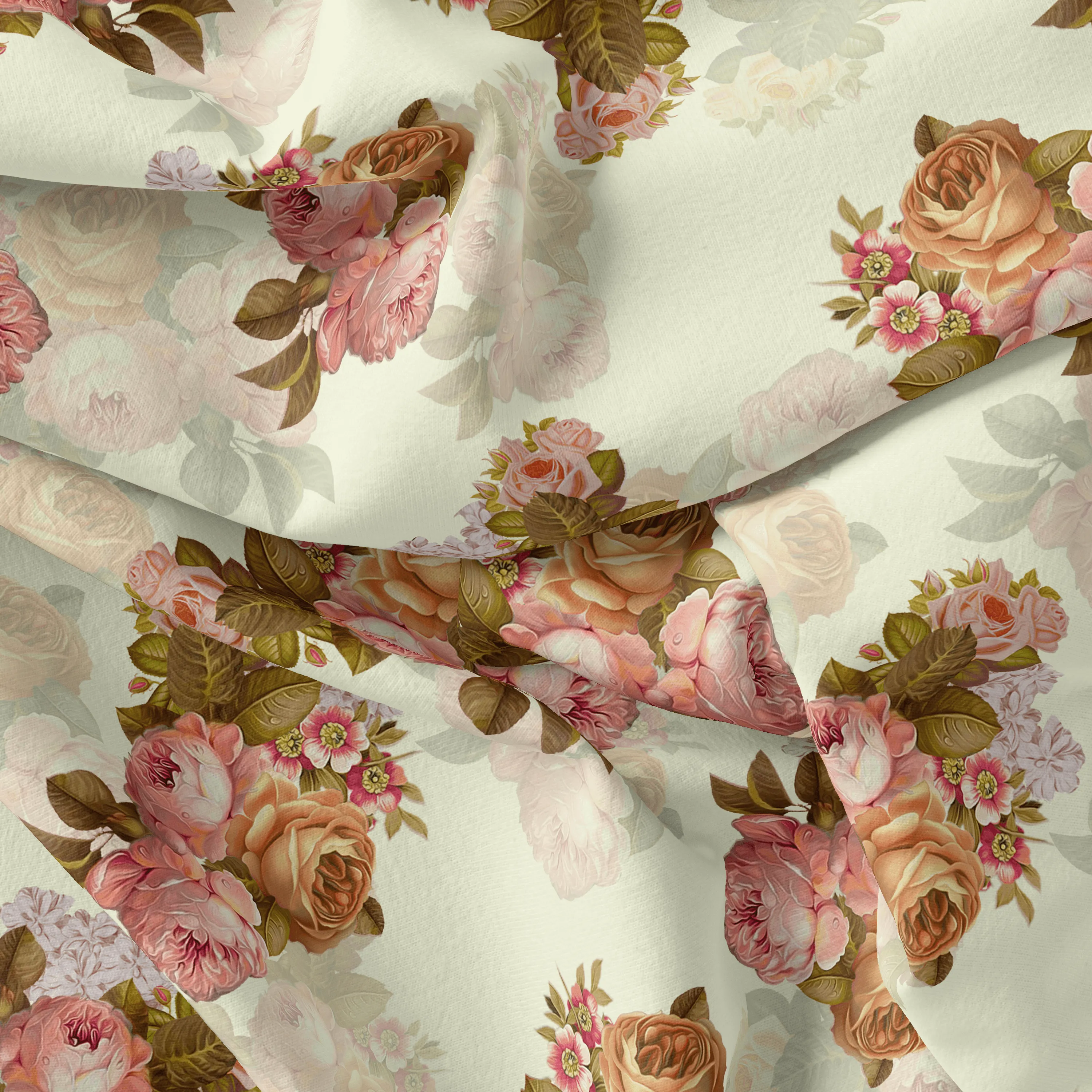 Beautiful Floral Golden Roses With Shiny Digital Printed Fabric