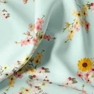Beautiful Floral Vine Pista Base Digital Printed Fabric