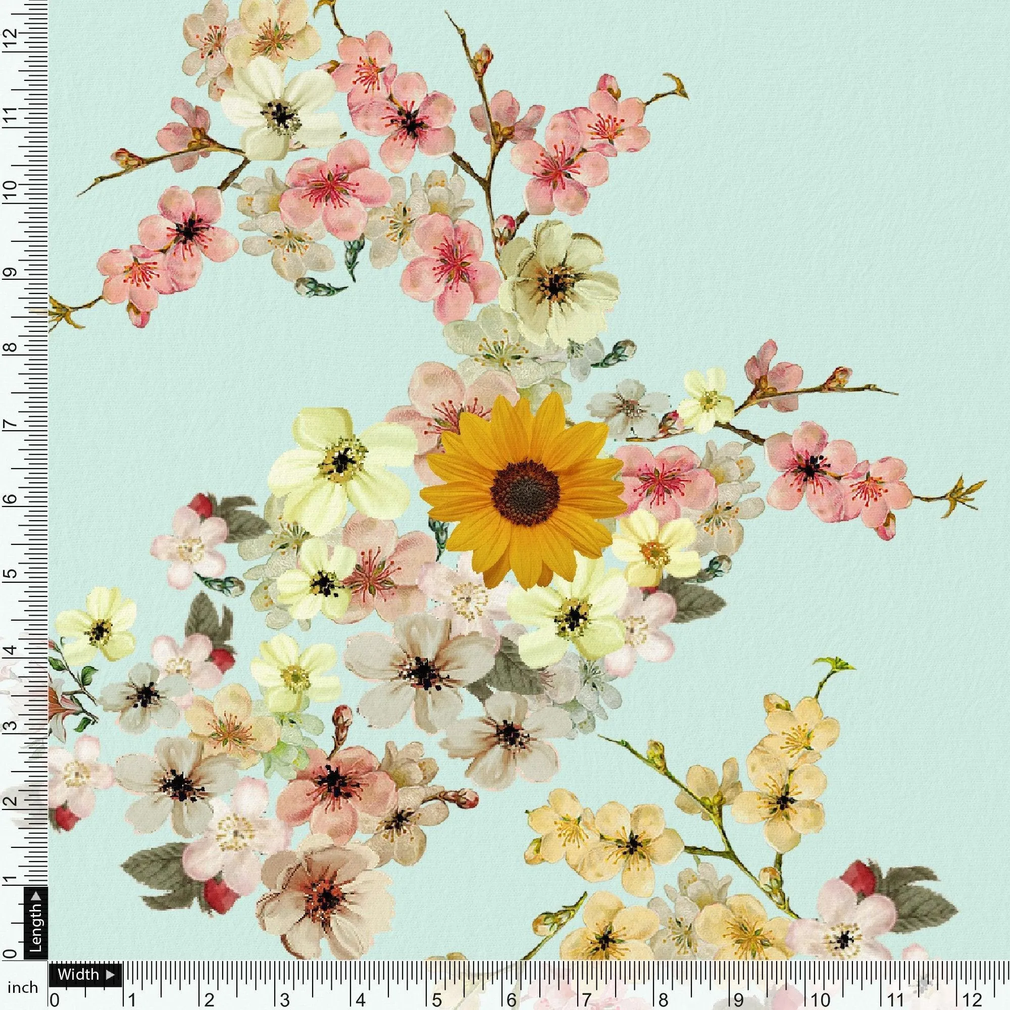 Beautiful Floral Vine Pista Base Digital Printed Fabric