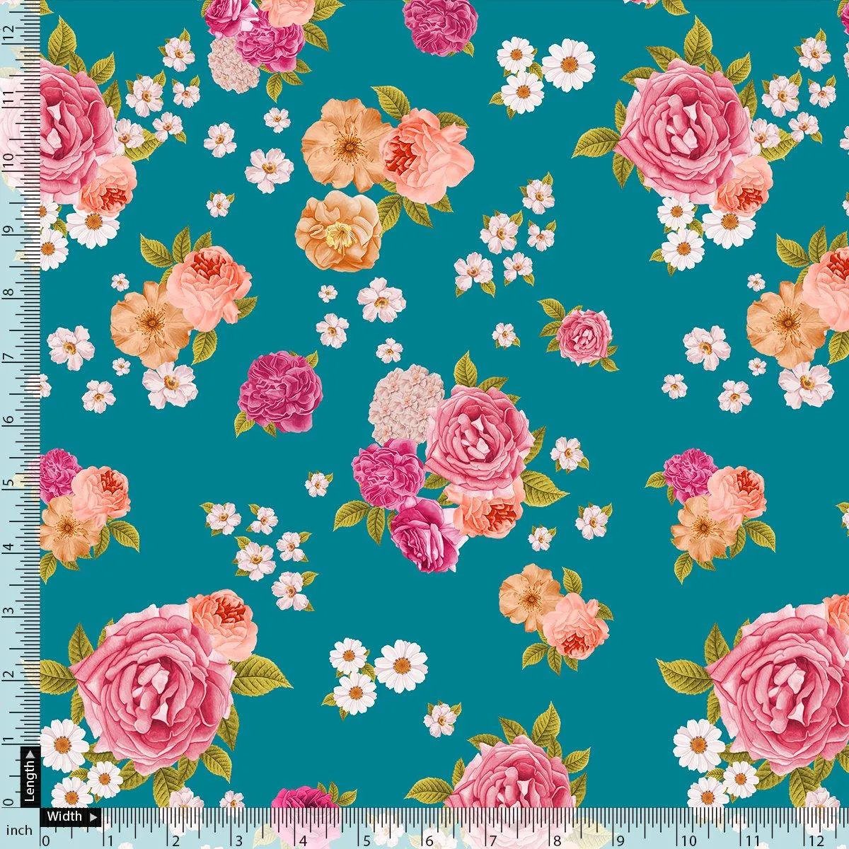 Beautiful Multicolour Anemone Roses Digital Printed Fabric