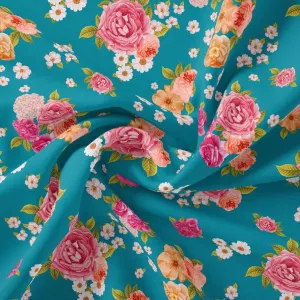 Beautiful Multicolour Anemone Roses Digital Printed Fabric