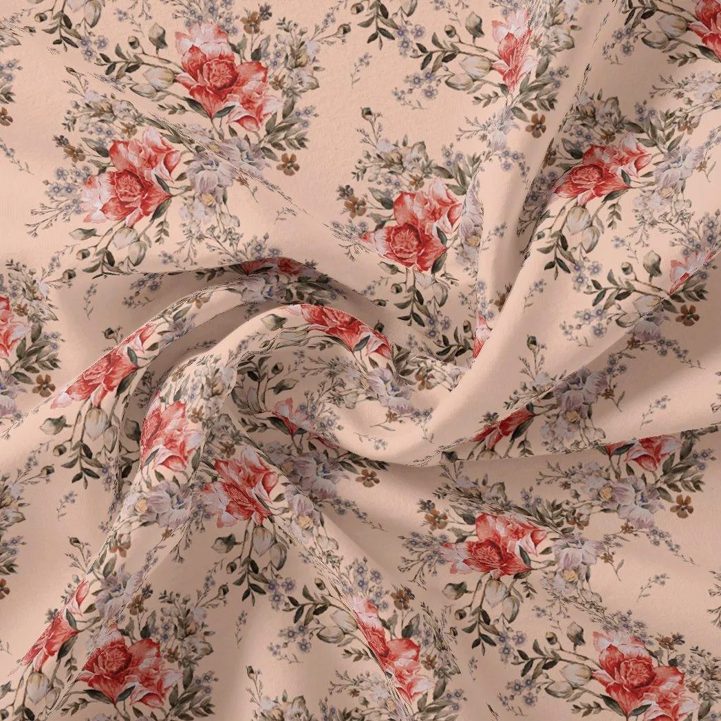 Beautiful Seamless Red Poppy Flower Digital Printed Fabric