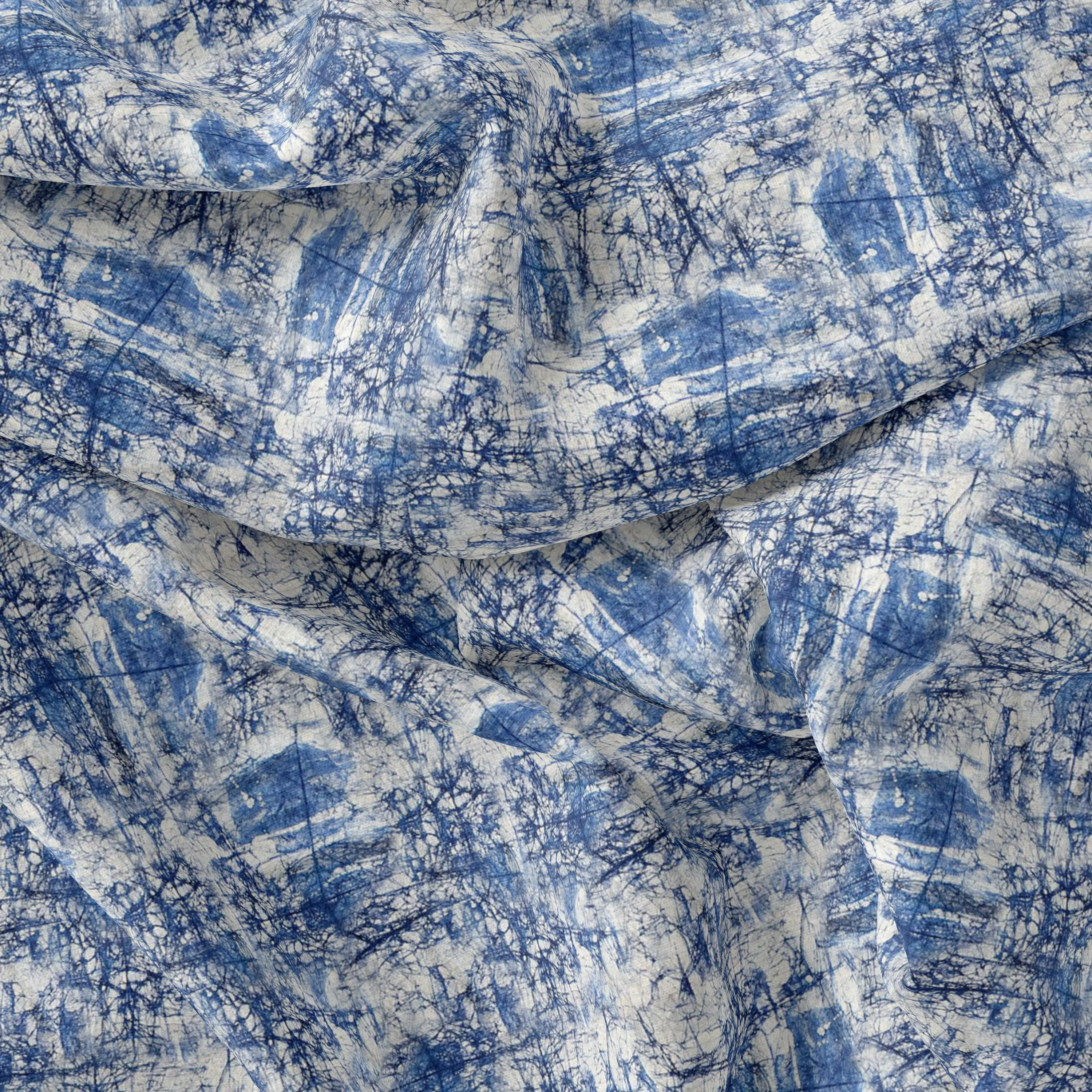 Blue Artistic Abstract Digital Printed Fabric