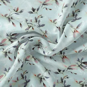 Bluish Thin And Light Leaves Digital Printed Fabric
