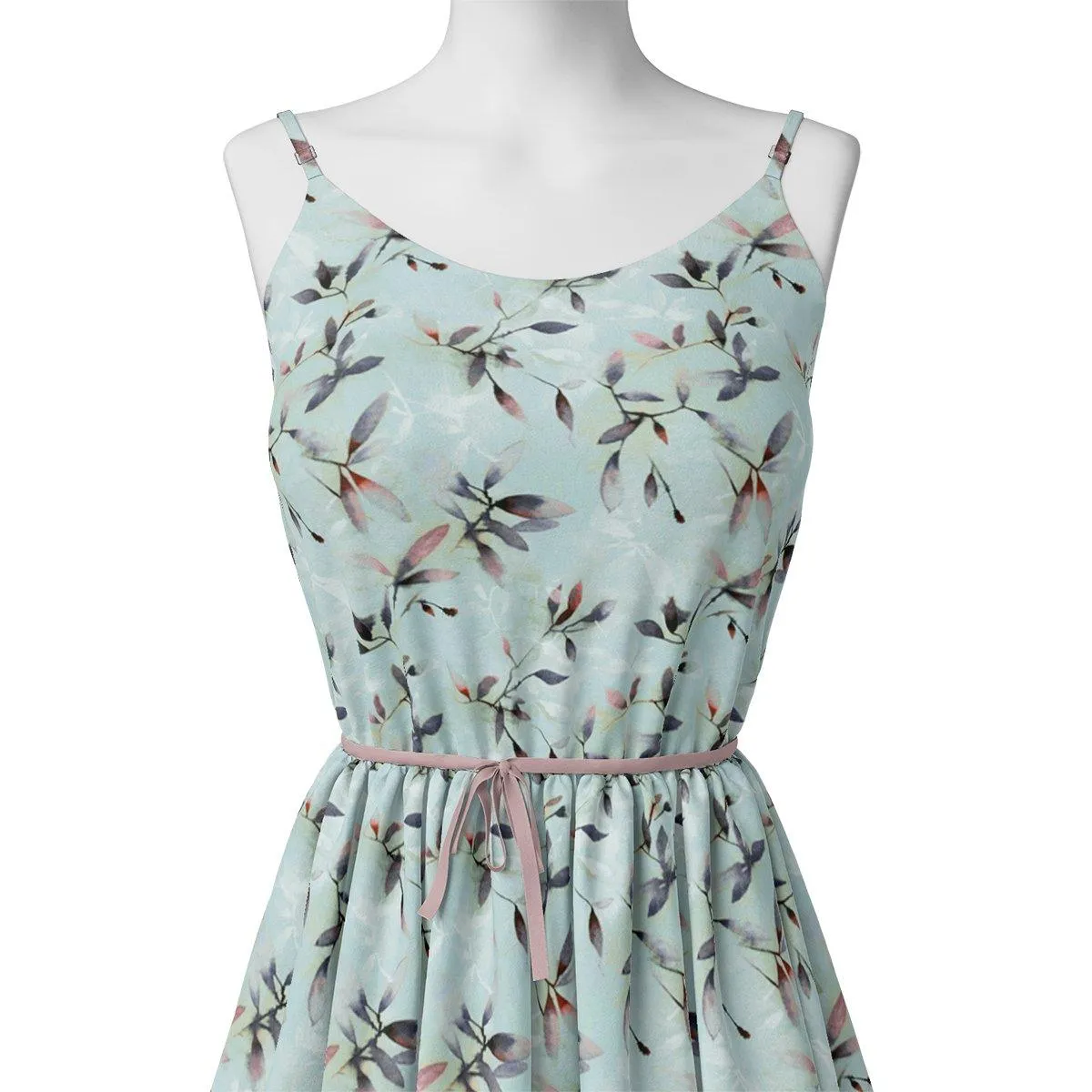 Bluish Thin And Light Leaves Digital Printed Fabric