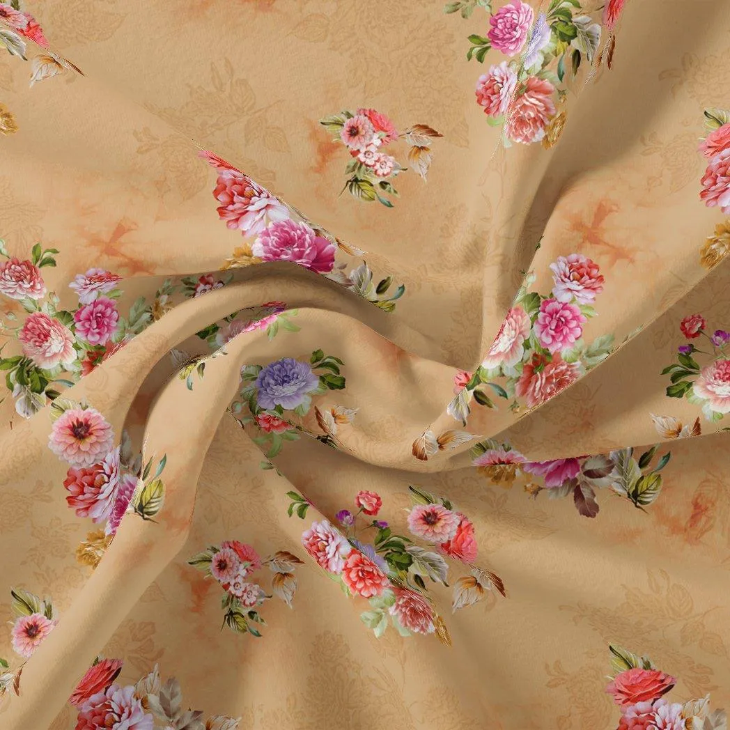 Chintz Pink Florish Flower Digital Printed Fabric