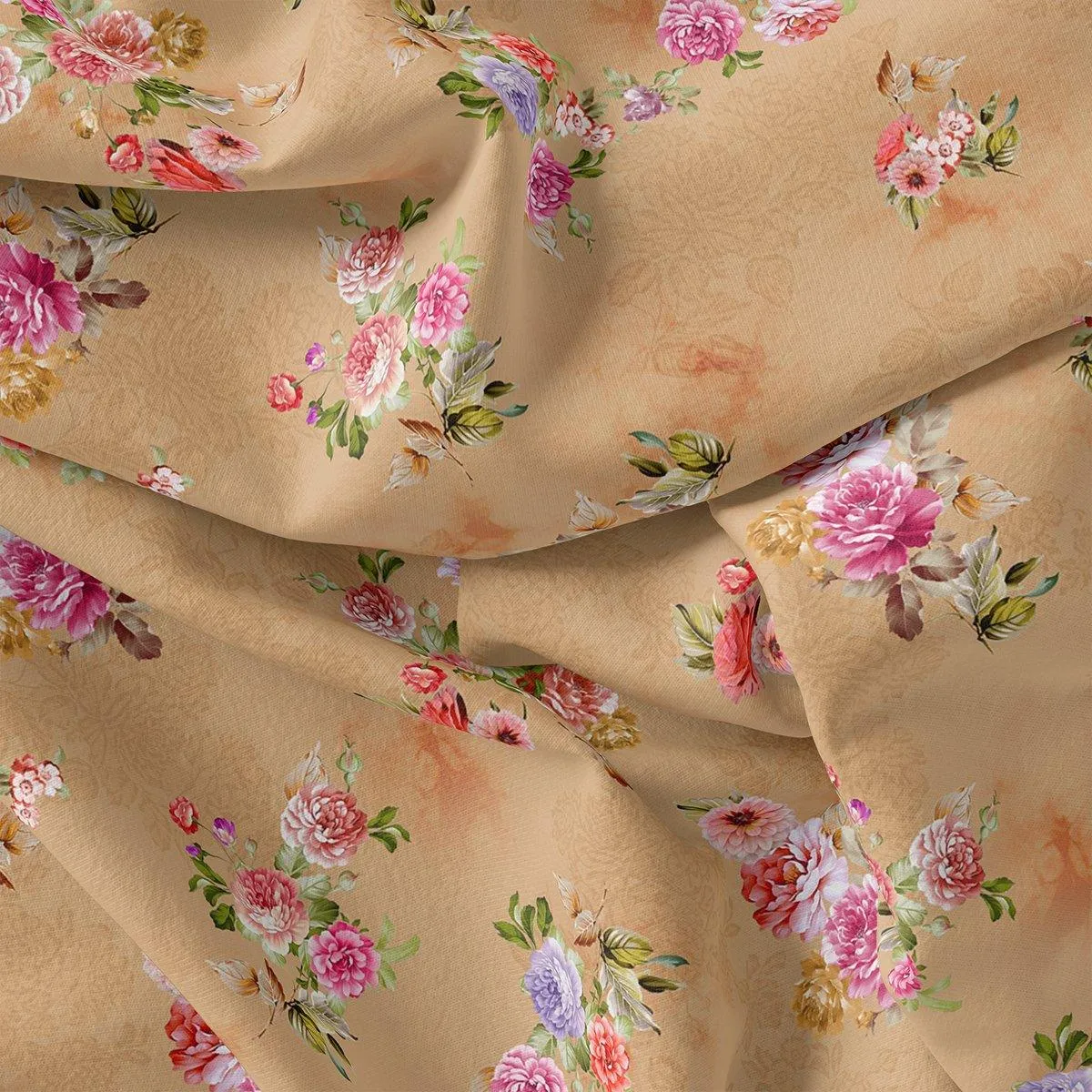 Chintz Pink Florish Flower Digital Printed Fabric