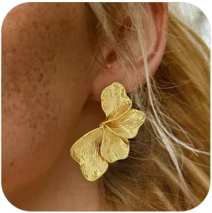 CLASSYZINT Gold Floral Earrings for Women Boho Hypoallergenic Jewelry 4 Styles 3D Flower Studs Everyday Elegant Earrings for Sensitive Ears
