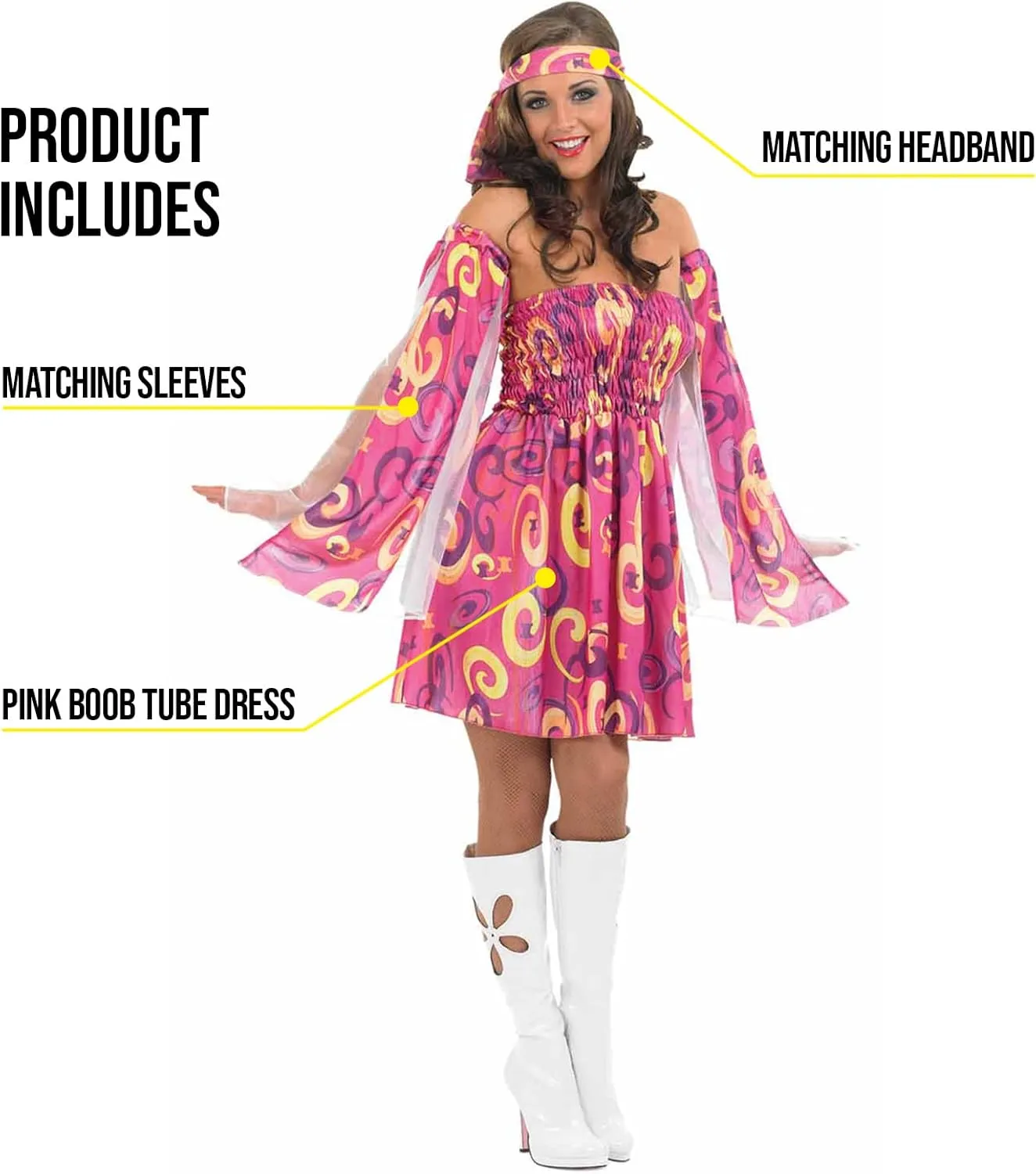 fun shack 70s Fancy Dress Women, Hippy Fancy Dress for Women, Womens Hippie Costume, Gogo Girl Costume Women