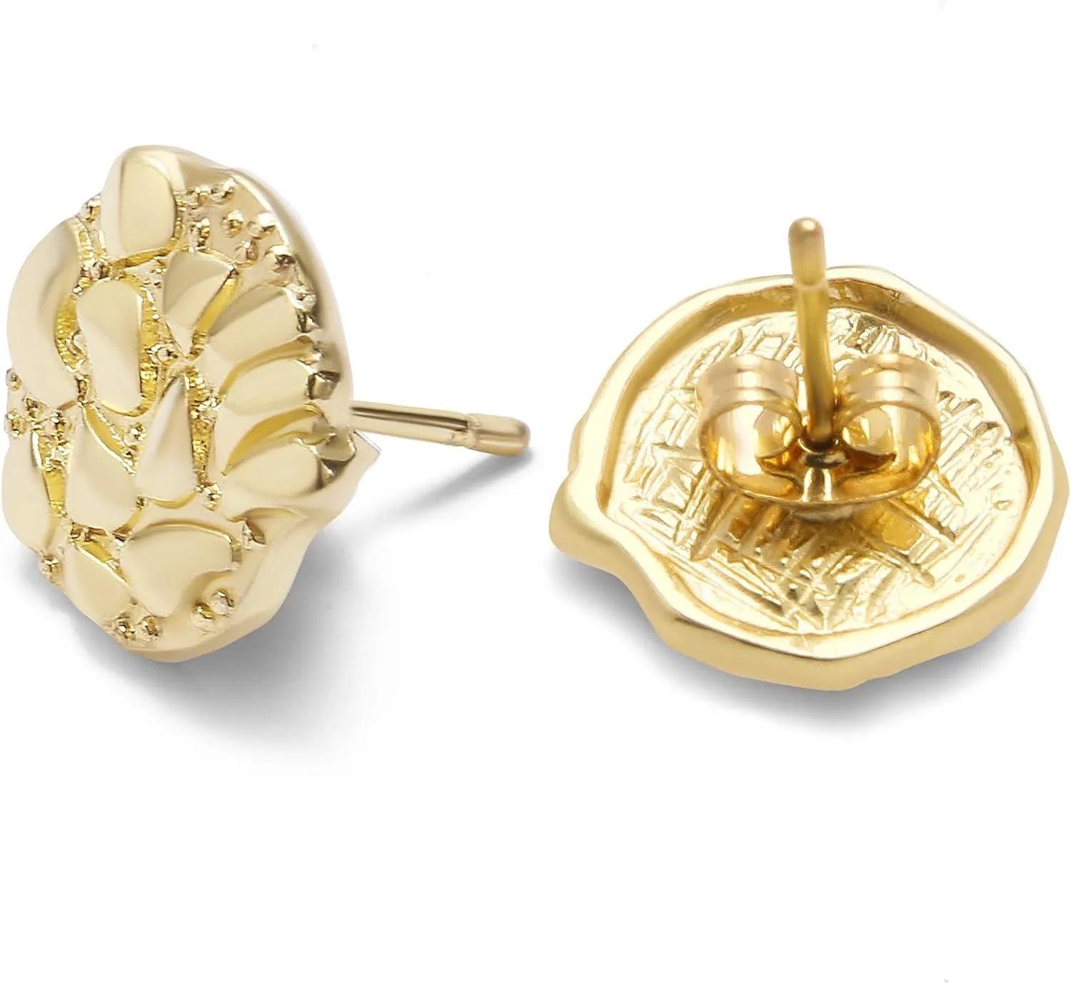 Gold nugget earrings for men Nugget earring Cookie Nugget Stud Earrings Gold Plated Stud Earrings 14k Gold Plated Round Rough Textured Gold plated earrings For Women Unisex