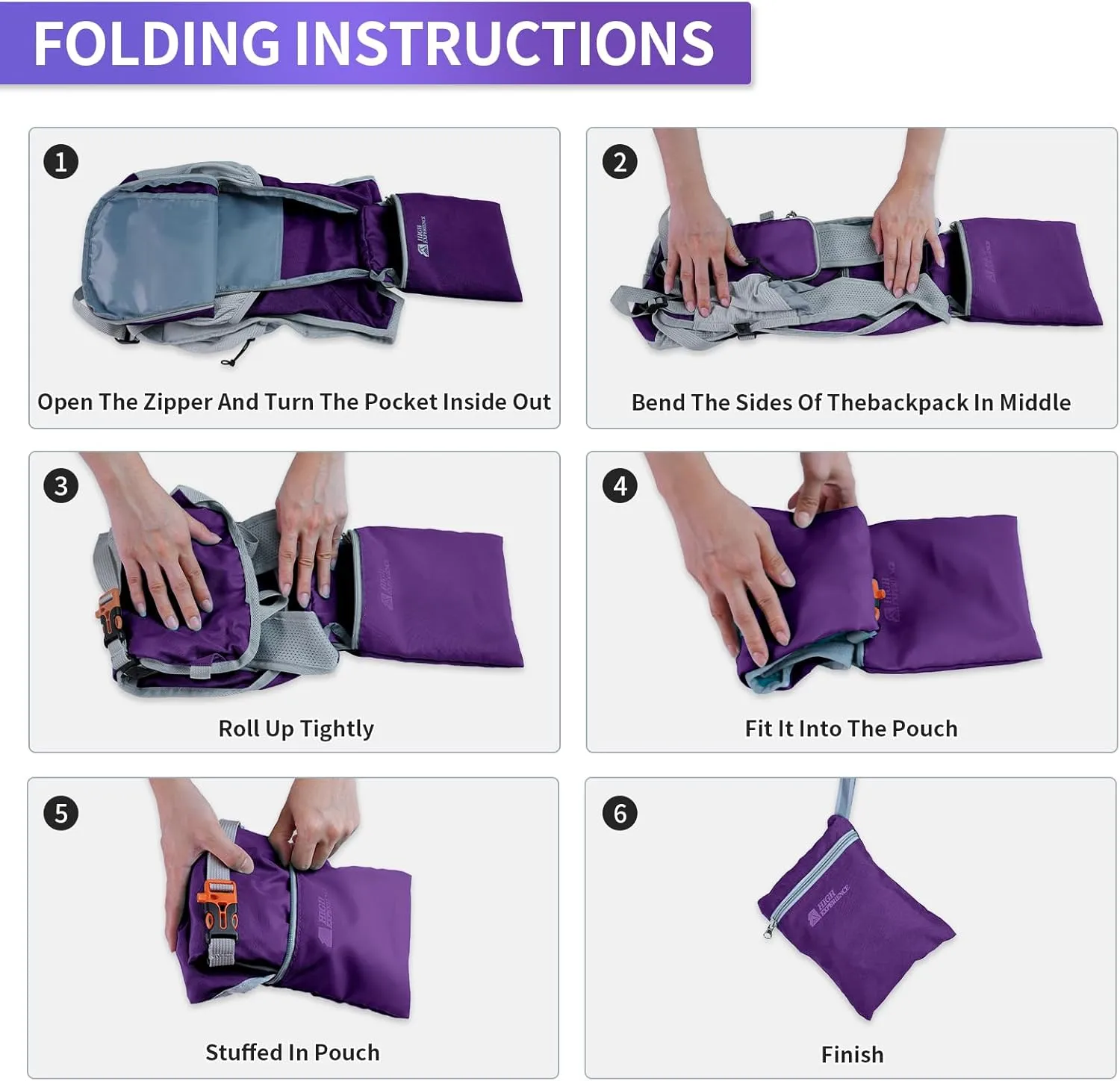 Hiking Backpack 10L/15L Small Daypack Lightweight Packable Travel Foldable Water Resistan for Women Men (Deep Purple, 10L)