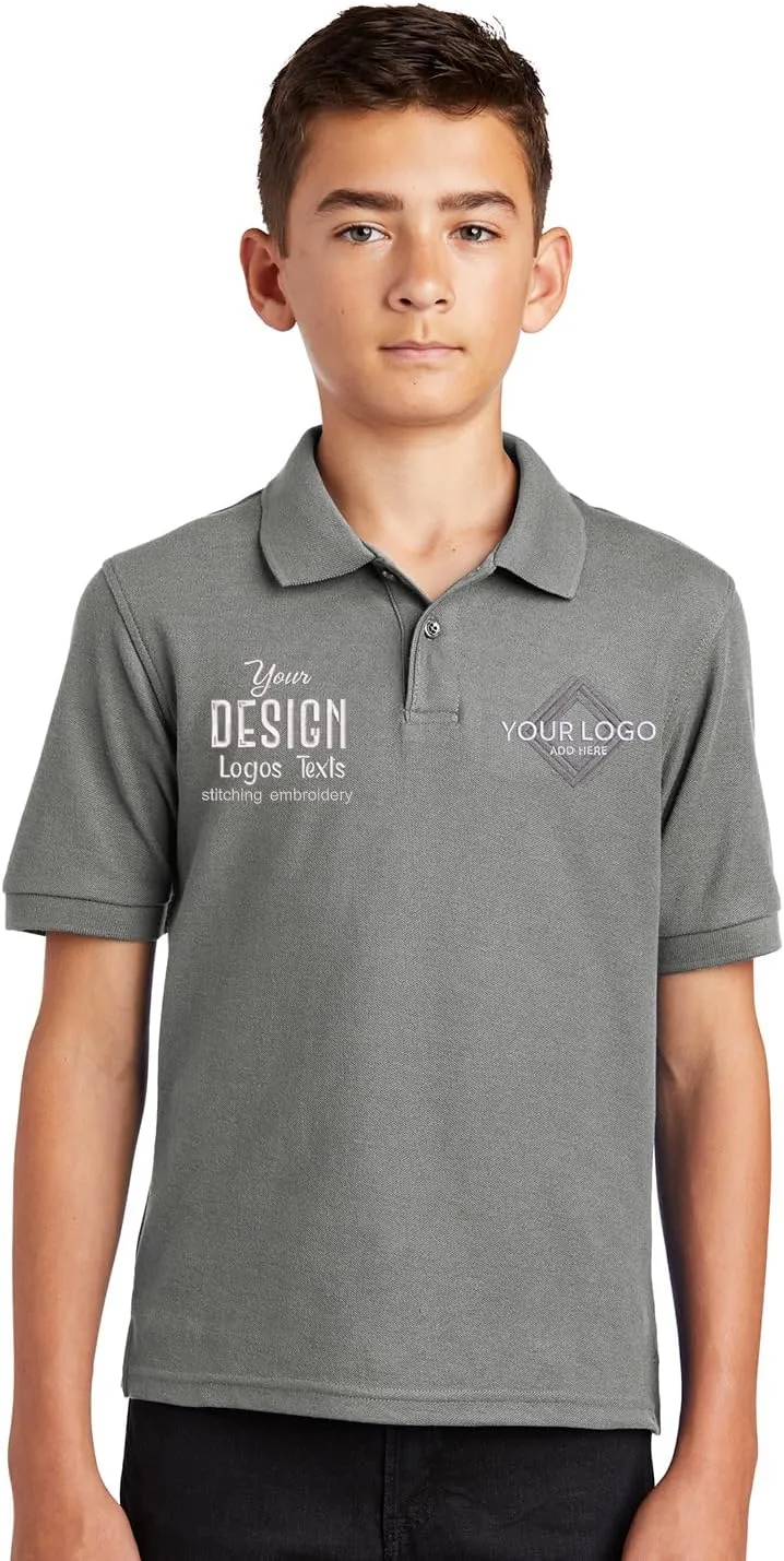 INK STITCH Youth Unisex Kids Y500 Custom Personalized Add Logo Texts Embroidery Silk Touch Polo Shirts