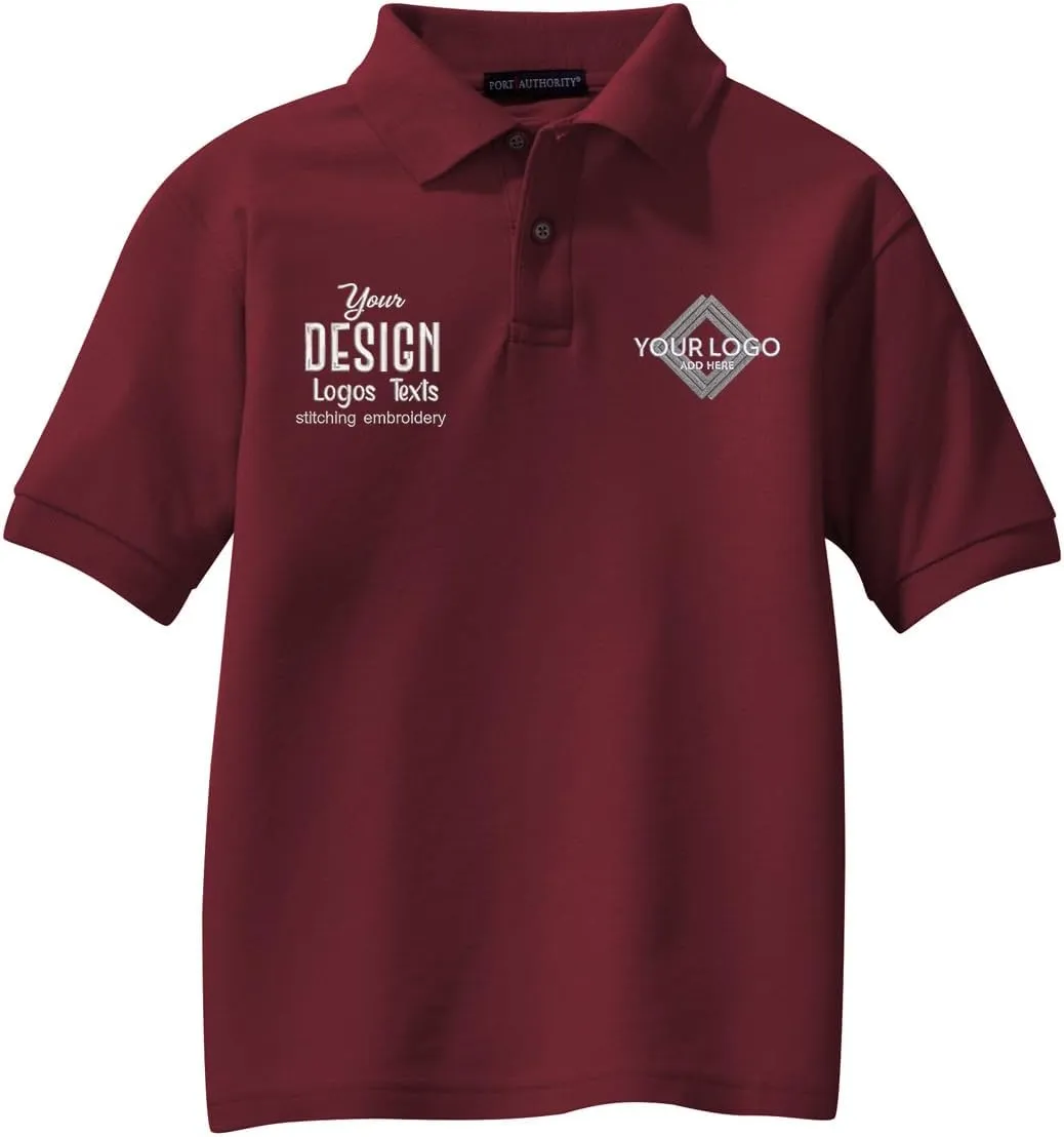 INK STITCH Youth Unisex Kids Y500 Custom Personalized Add Logo Texts Embroidery Silk Touch Polo Shirts