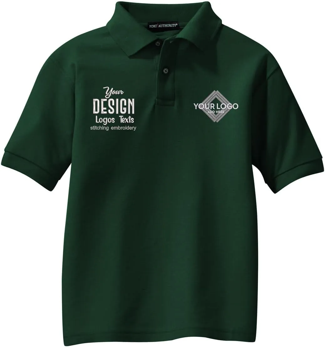 INK STITCH Youth Unisex Kids Y500 Custom Personalized Add Logo Texts Embroidery Silk Touch Polo Shirts