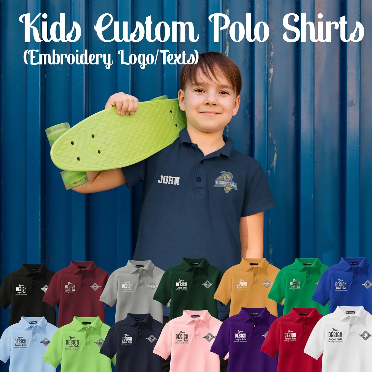 INK STITCH Youth Unisex Kids Y500 Custom Personalized Add Logo Texts Embroidery Silk Touch Polo Shirts