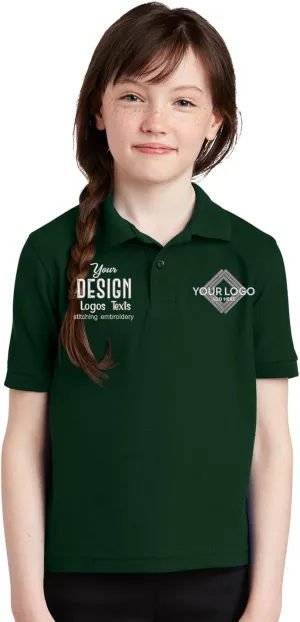 INK STITCH Youth Unisex Kids Y500 Custom Personalized Add Logo Texts Embroidery Silk Touch Polo Shirts