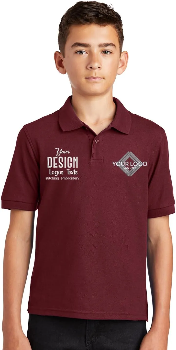 INK STITCH Youth Unisex Kids Y500 Custom Personalized Add Logo Texts Embroidery Silk Touch Polo Shirts