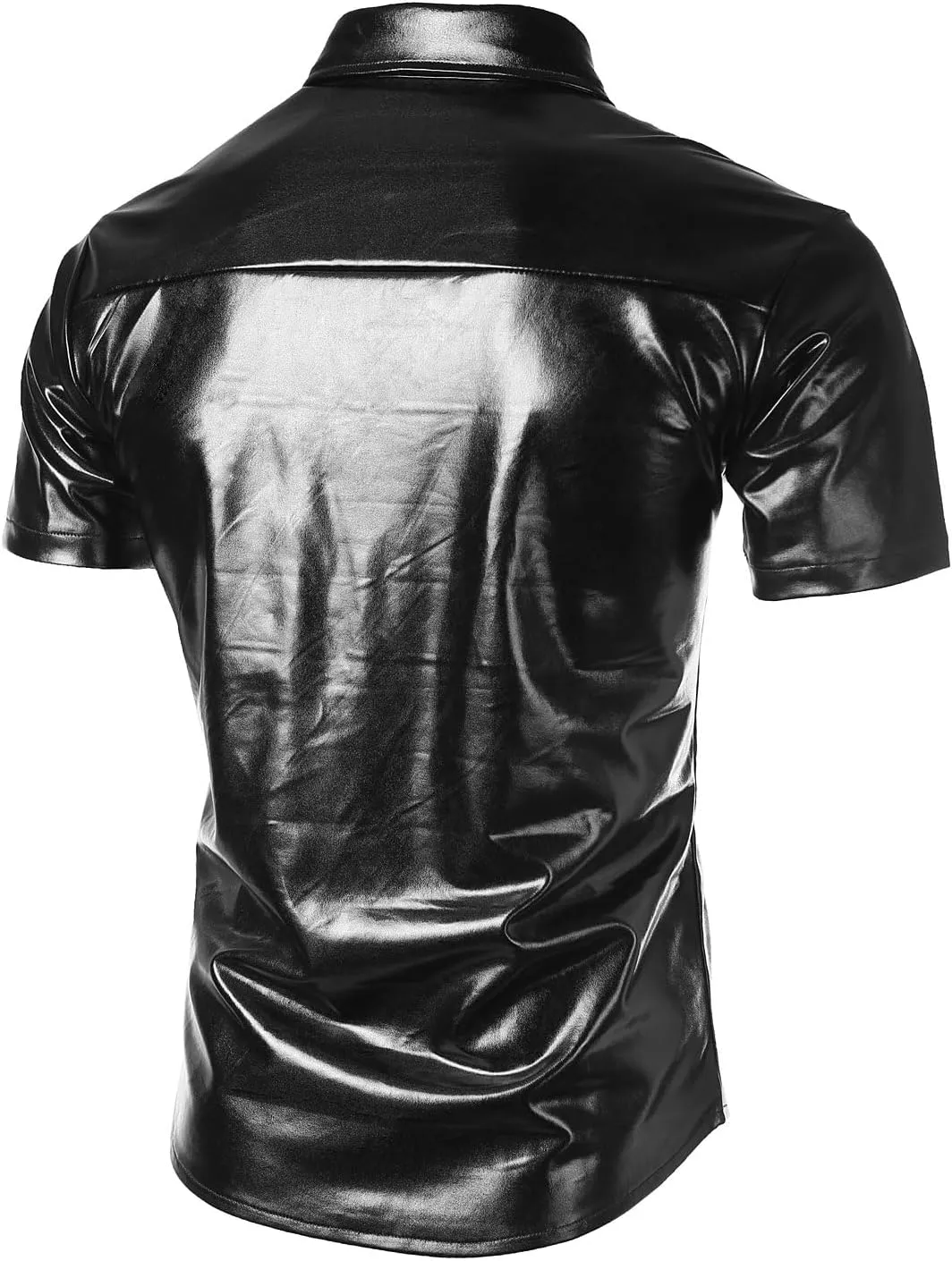 JOGAL Men's 70s Disco Shiny Metallic Gold Silver Short Sleeve Button Down Shirt
