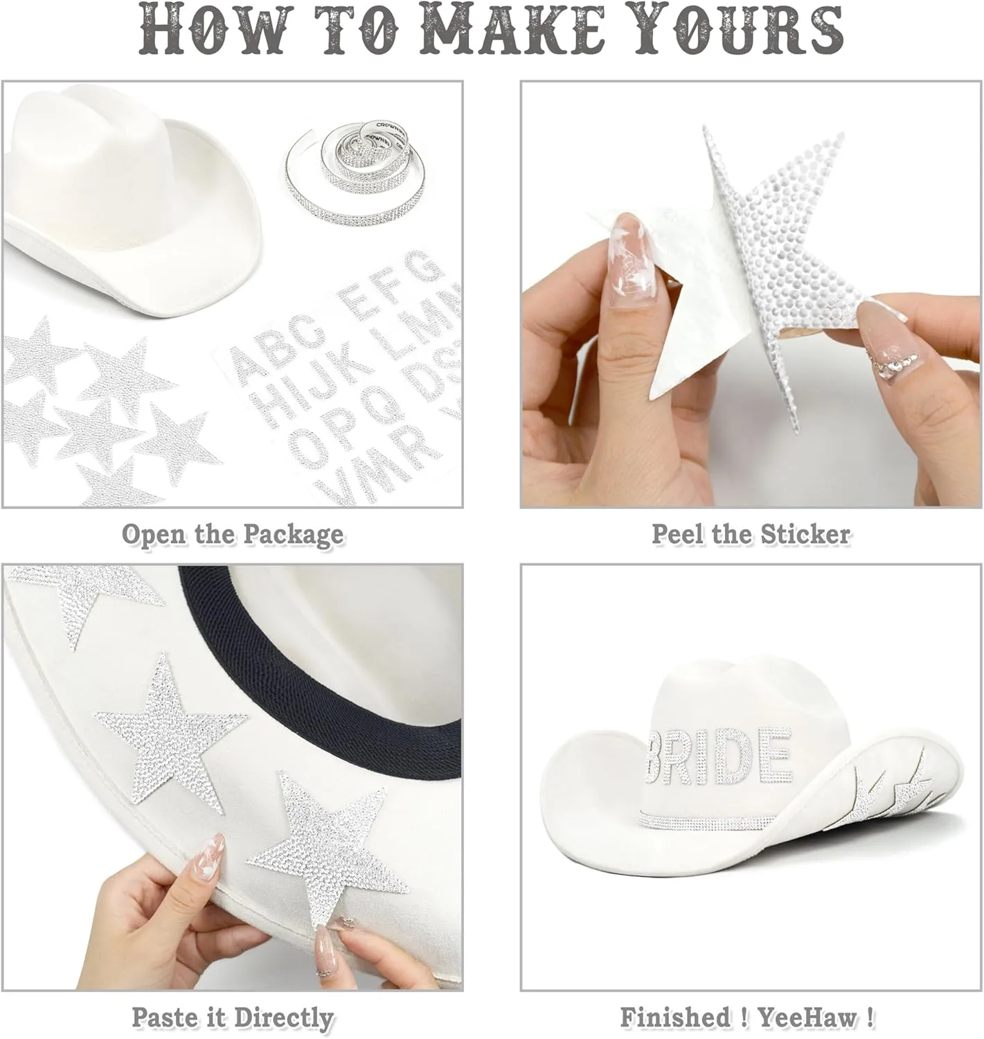 Keilin Cowboy Hats for Women Rhinestone Cowgirl Hat Felt Western Hat Nashville Bachelorette Party Disco DIY Cowgirl Outfits