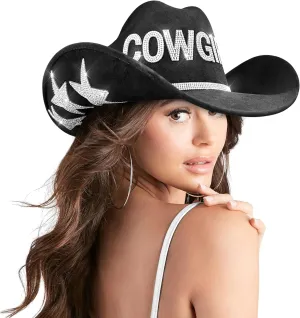 Keilin Cowboy Hats for Women Rhinestone Cowgirl Hat Felt Western Hat Nashville Bachelorette Party Disco DIY Cowgirl Outfits