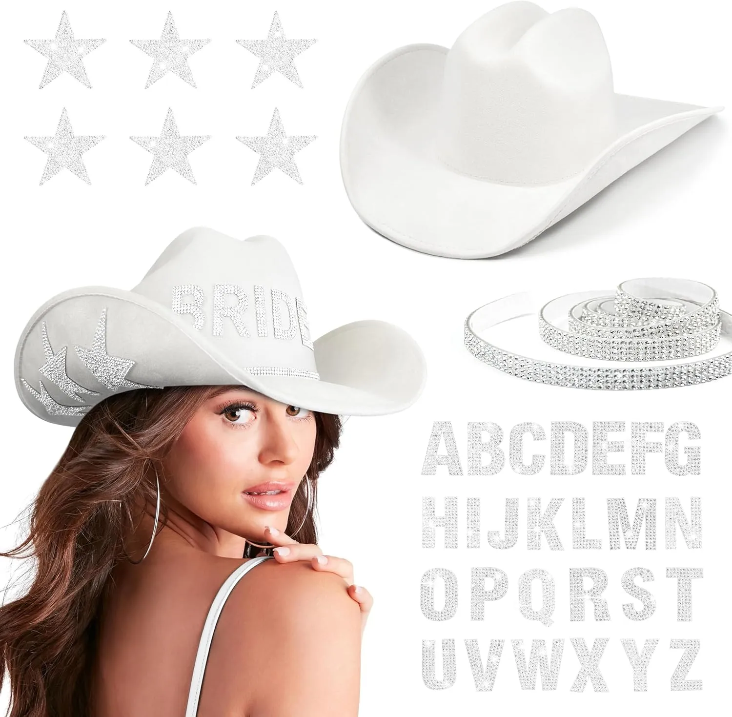 Keilin Cowboy Hats for Women Rhinestone Cowgirl Hat Felt Western Hat Nashville Bachelorette Party Disco DIY Cowgirl Outfits