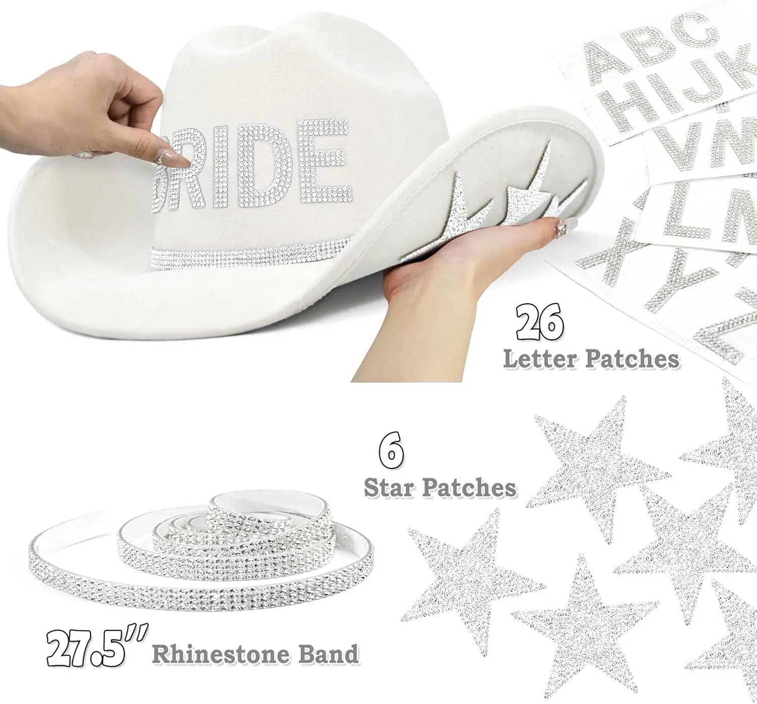 Keilin Cowboy Hats for Women Rhinestone Cowgirl Hat Felt Western Hat Nashville Bachelorette Party Disco DIY Cowgirl Outfits