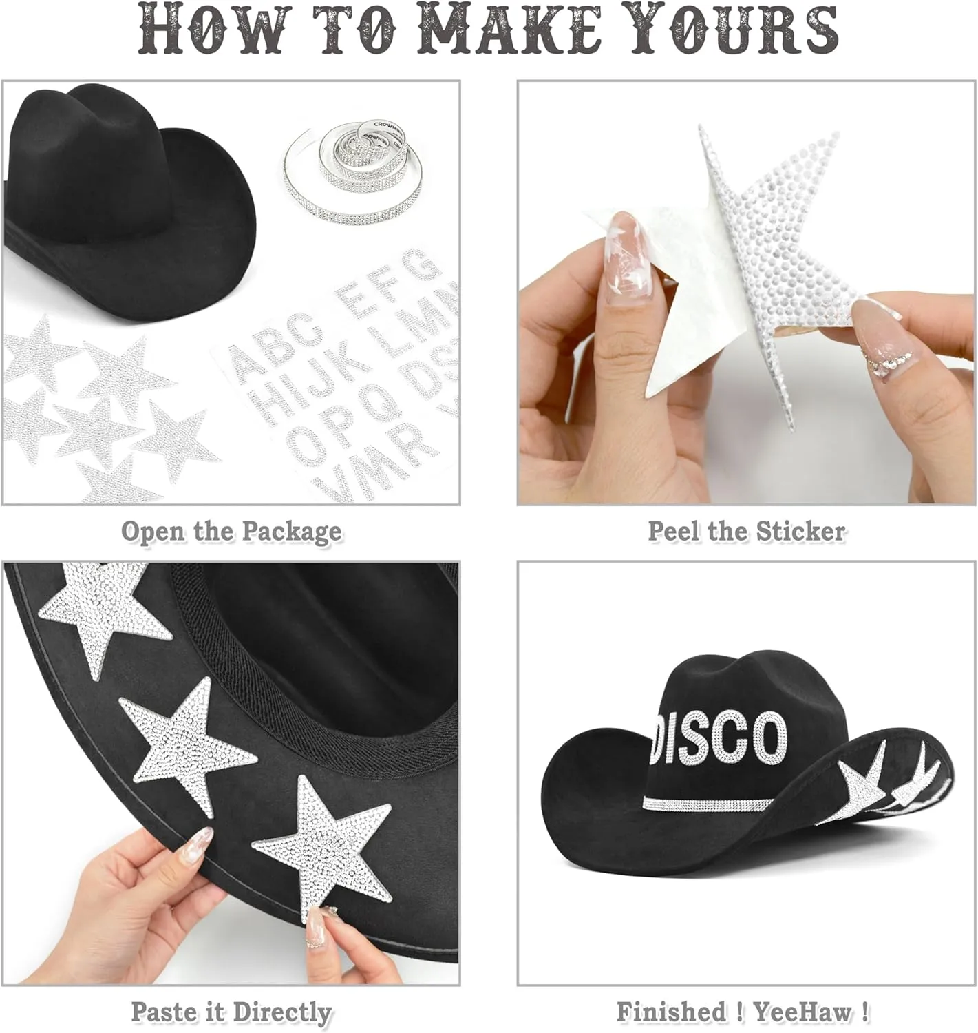 Keilin Cowboy Hats for Women Rhinestone Cowgirl Hat Felt Western Hat Nashville Bachelorette Party Disco DIY Cowgirl Outfits