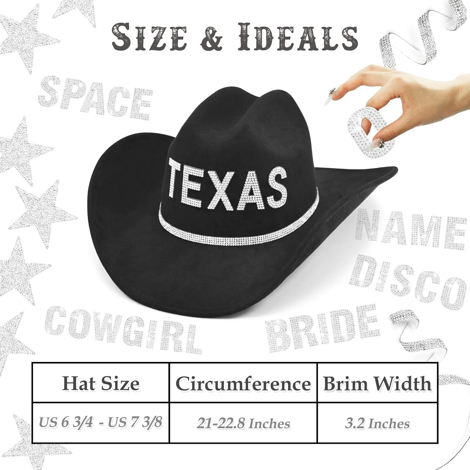 Keilin Cowboy Hats for Women Rhinestone Cowgirl Hat Felt Western Hat Nashville Bachelorette Party Disco DIY Cowgirl Outfits