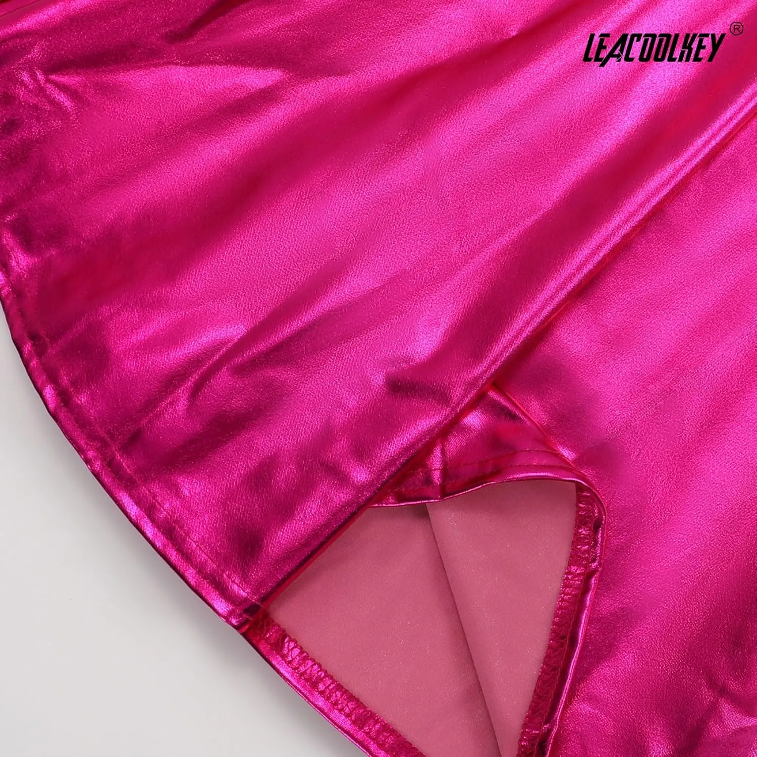 LEACOOLKEY Women's Fashion Flared Pleated A-line Skater Skirt Shiny Stretchy Skirt for Casual/Music Festival/Halloween