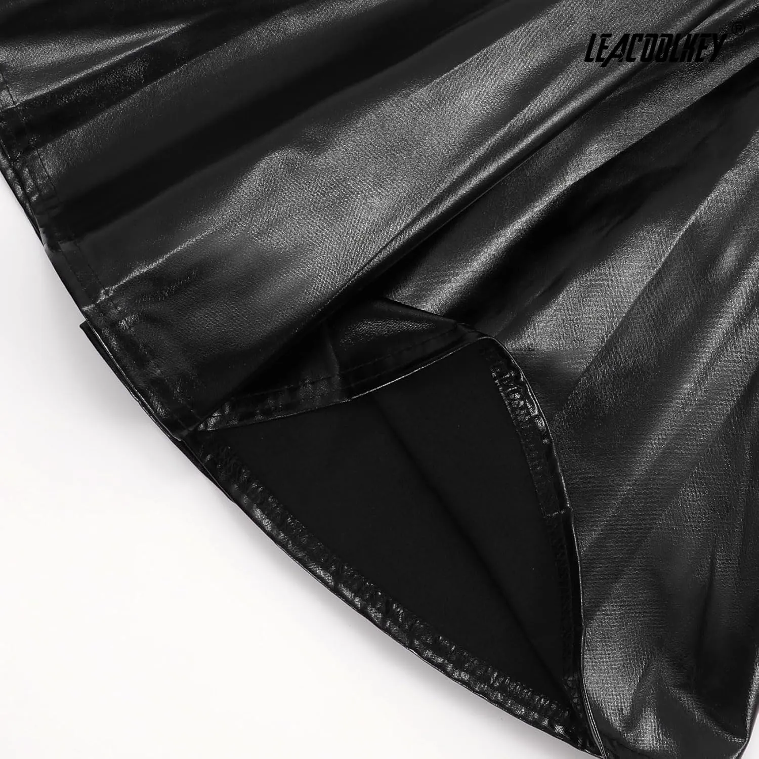 LEACOOLKEY Women's Fashion Flared Pleated A-line Skater Skirt Shiny Stretchy Skirt for Casual/Music Festival/Halloween