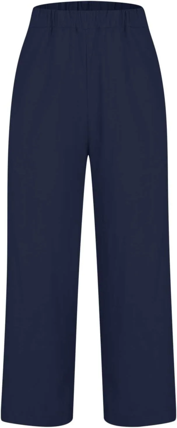 Linen Capri Pants for Women High Waisted Wide Leg Lounge Pant Comfy Soft Trousers Casual Resort Wear