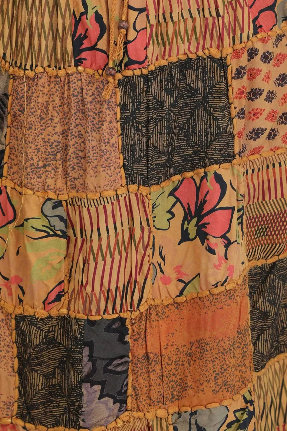 Long Printed Dori Skirt from Gujarat with Patch Work - Rayon