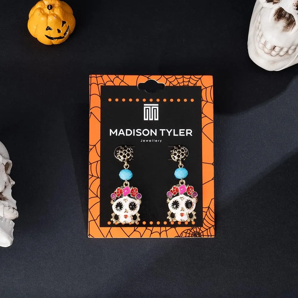 Madison Tyler Halloween Earrings for Women | Skeleton | Skull | Ghost | Pumpkin | Spider web | Wizard hat | Trick or Treat | Halloween Dangle Earrings Gift
