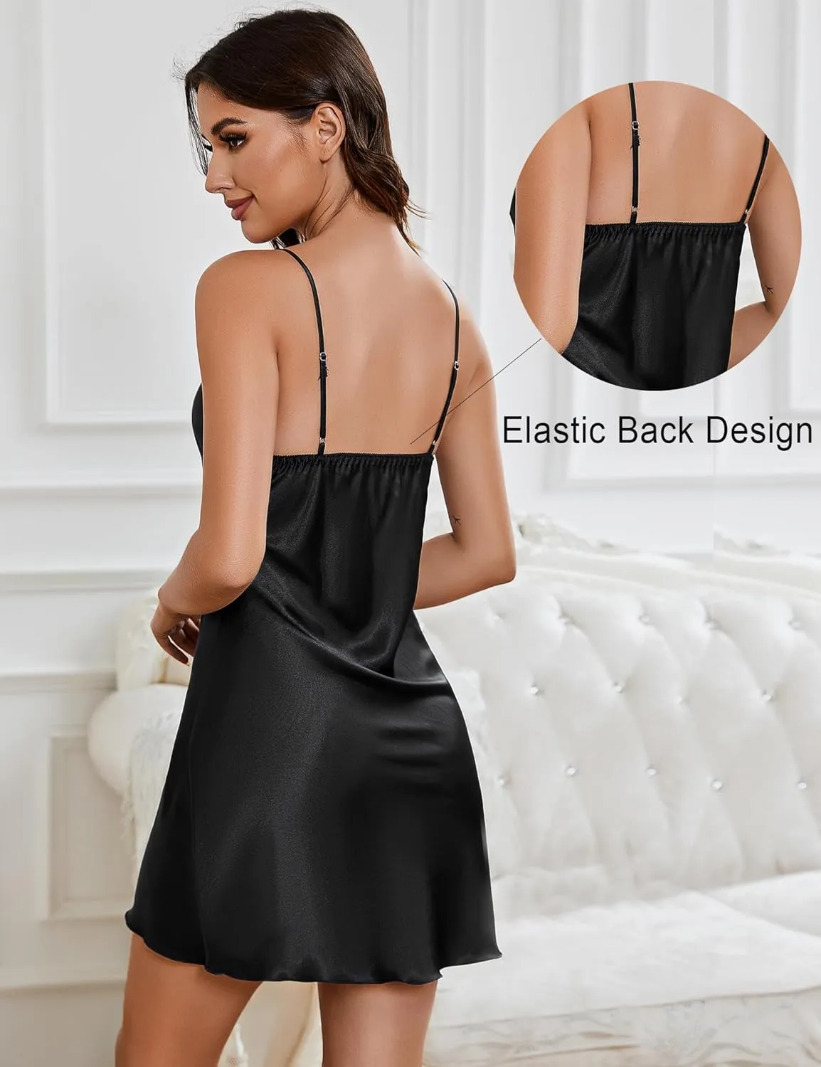 Marvmys Women's Satin Nightgown Sexy Lingerie Silk Slip Dress V Neck Chemise Mini Nighty