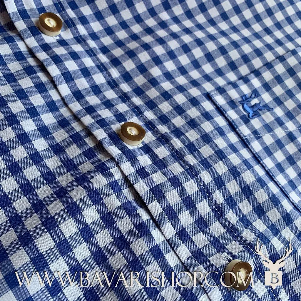 Men's Bavarian Short sleeve Gingham Shirt "Benny" - Blue