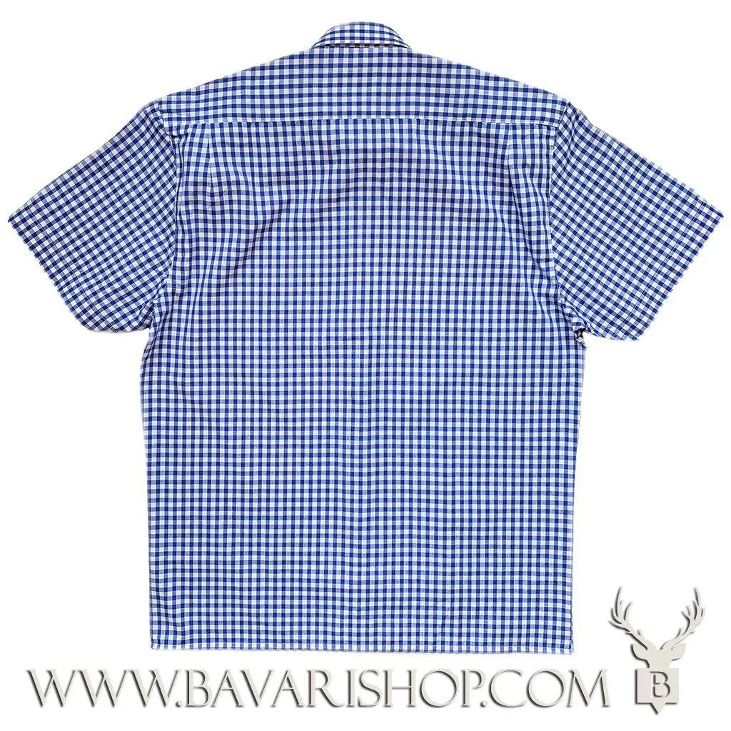 Men's Bavarian Short sleeve Gingham Shirt "Benny" - Blue