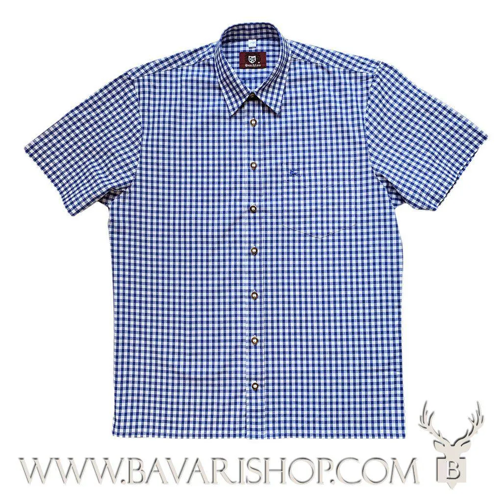 Men's Bavarian Short sleeve Gingham Shirt "Benny" - Blue